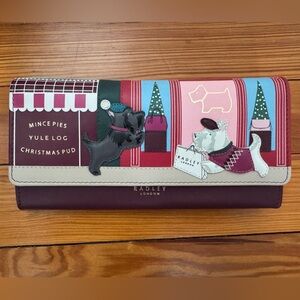 Radley London Holiday Dog Wallet with Burgundy and Multicolor Design